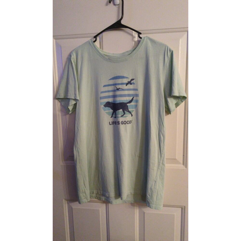 Life Is Good Womens Crusher Lite Green/blue Dog Walking Tshirt, Beachy, Birds LG
